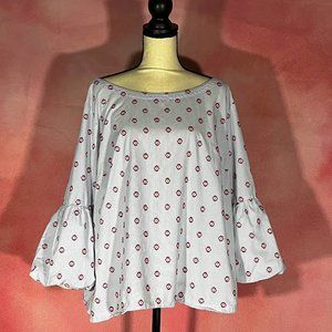 *SOLD* Loft Plus Puffy Sleeved Blouse with Stripe & Circle Pattern